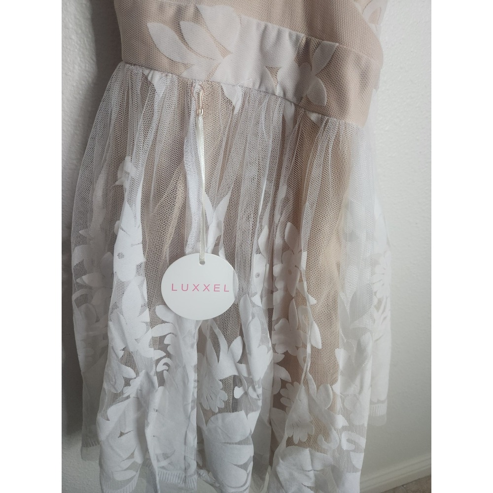 Luxxel White Flocked Velvet Tulle Fit and Flare Mini Dress Bridal Shower LWD L - Picture 7 of 9